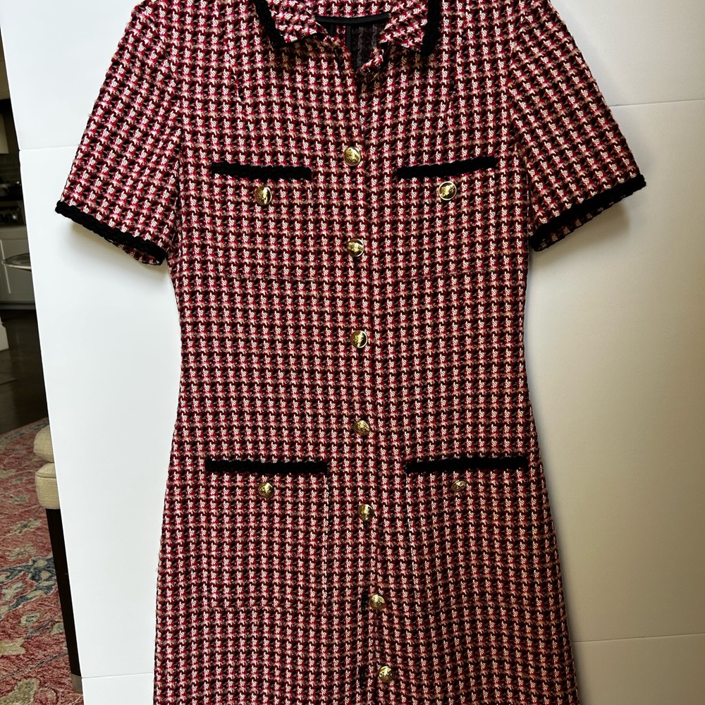 Maje Red and Black Tweed Mini Dress